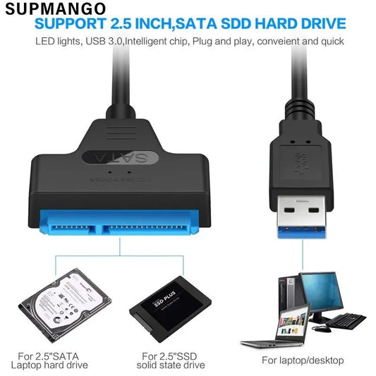 SATA To USB 3.0 / 2.0 Cable For 2.5 Inch External HDD SSD Hard Drive SATA 3 22 Pin Adapter USB 3.0 To Sata III Cord Up to 6 Gbp - Avero
