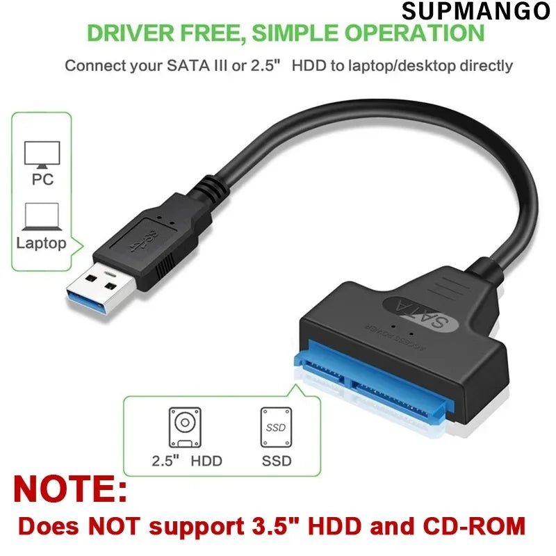 SATA To USB 3.0 / 2.0 Cable For 2.5 Inch External HDD SSD Hard Drive SATA 3 22 Pin Adapter USB 3.0 To Sata III Cord Up to 6 Gbp - Avero
