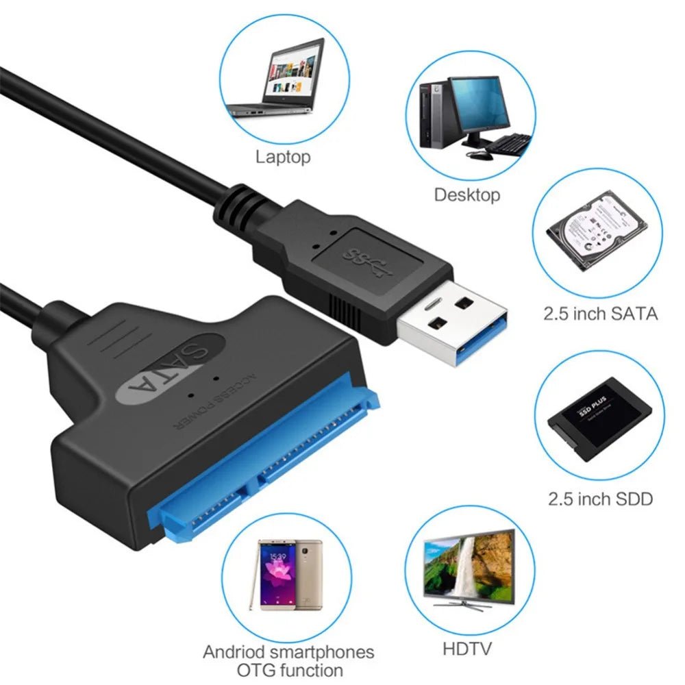 SATA to USB 3.0/2.0/Type - C Adapter Sata Cable Up To 6 Gbps Support 2.5 Inch External HDD SSD Hard Drive 22 Pin Sata III Cable - Avero