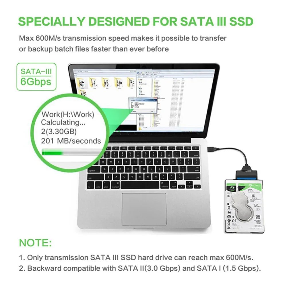 SATA to USB 3.0/2.0/Type - C Adapter Sata Cable Up To 6 Gbps Support 2.5 Inch External HDD SSD Hard Drive 22 Pin Sata III Cable - Avero