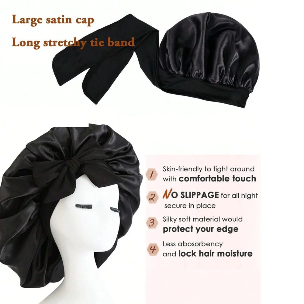 Satin Bonnet Silk Bonnet Adjustable Bonne For Sleeping Hair Bonnet With Tie Band Bonnets For Women Men - Avero