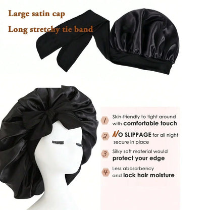 Satin Bonnet Silk Bonnet Adjustable Bonne For Sleeping Hair Bonnet With Tie Band Bonnets For Women Men - Avero
