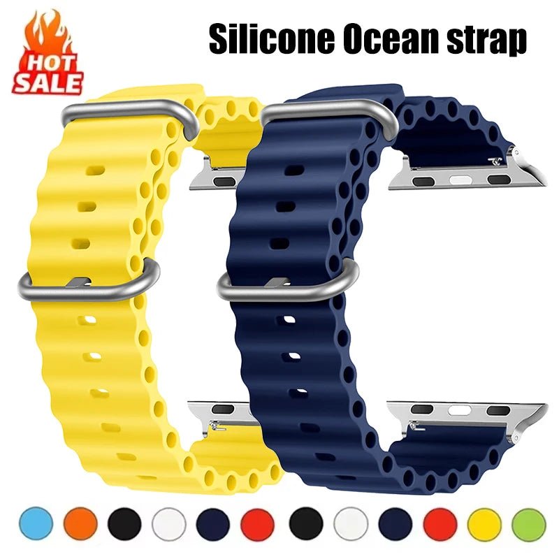 Silicone Ocean strap for Apple watch band Series Ultra 9 8 7 6 5 4 10 SE iwatch bracelet 42mm 44mm 45mm 49mm 40mm 41mm 46mm band - Avero