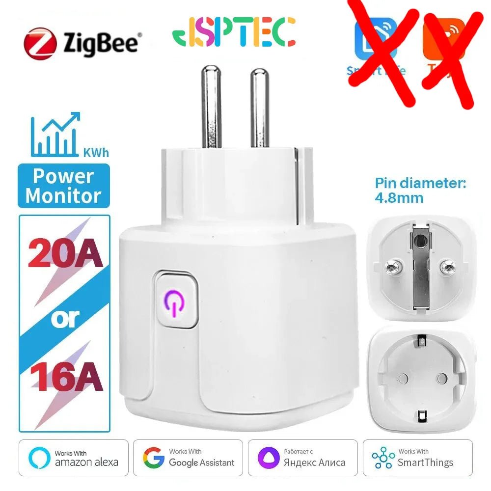 Smart Plug Zigbee EU 16A/20A Smart Socket With Power Monitor Timing Voice Control Works Whit Alexa Google Home Alice - Avero