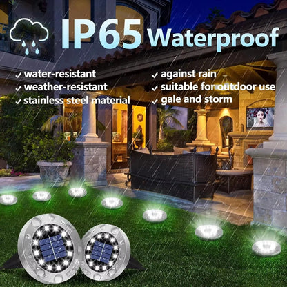 Solar Ground Lights Outdoor Decorations, 12LED Solar Garden Lights Waterproof, Solar Disk Lights for Yard, Pathway, Lawn, Patio - Avero