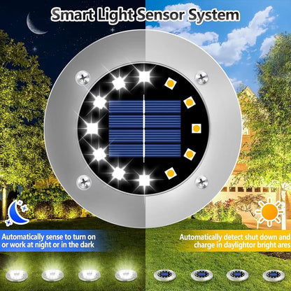 Solar Ground Lights Outdoor Decorations, 12LED Solar Garden Lights Waterproof, Solar Disk Lights for Yard, Pathway, Lawn, Patio - Avero
