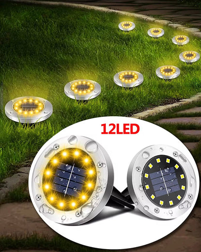 Solar Ground Lights Outdoor Decorations, 12LED Solar Garden Lights Waterproof, Solar Disk Lights for Yard, Pathway, Lawn, Patio - Avero