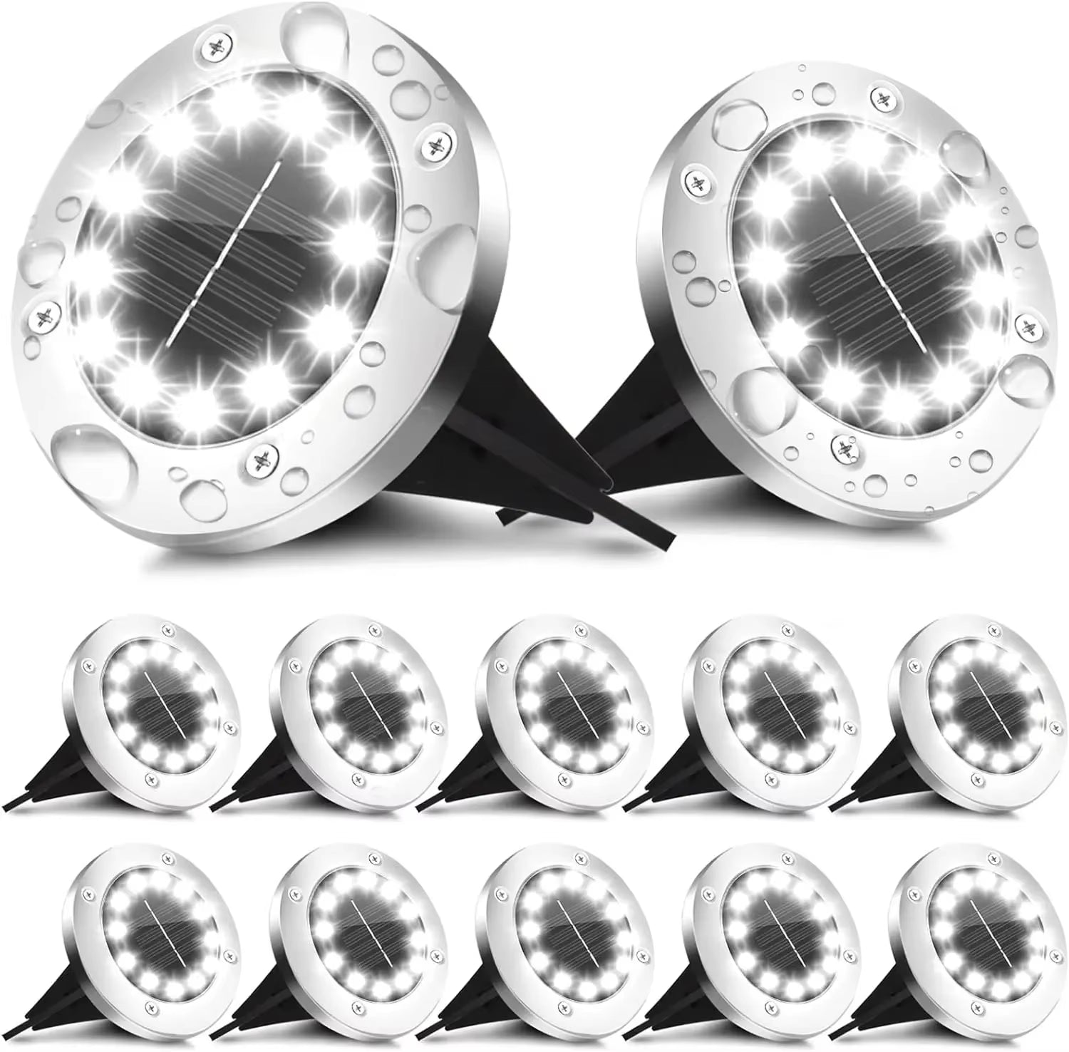 Solar Ground Lights Outdoor Decorations, 12LED Solar Garden Lights Waterproof, Solar Disk Lights for Yard, Pathway, Lawn, Patio - Avero