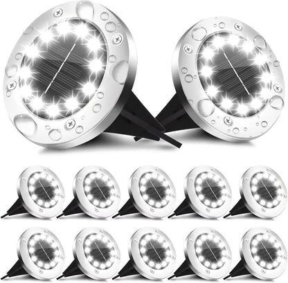 Solar Ground Lights Outdoor Decorations, 12LED Solar Garden Lights Waterproof, Solar Disk Lights for Yard, Pathway, Lawn, Patio - Avero