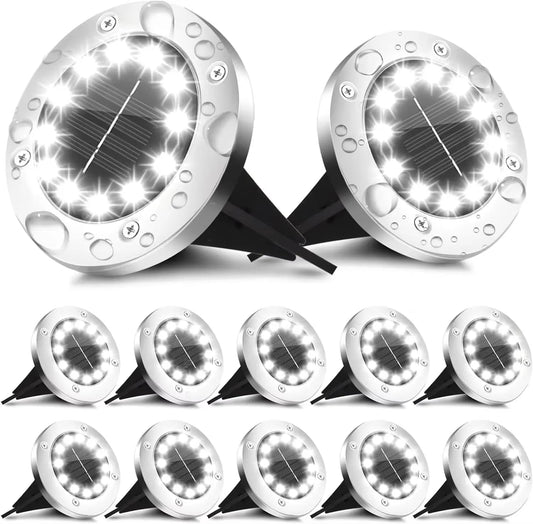 Solar Ground Lights Outdoor Decorations, 12LED Solar Garden Lights Waterproof, Solar Disk Lights for Yard, Pathway, Lawn, Patio - Avero