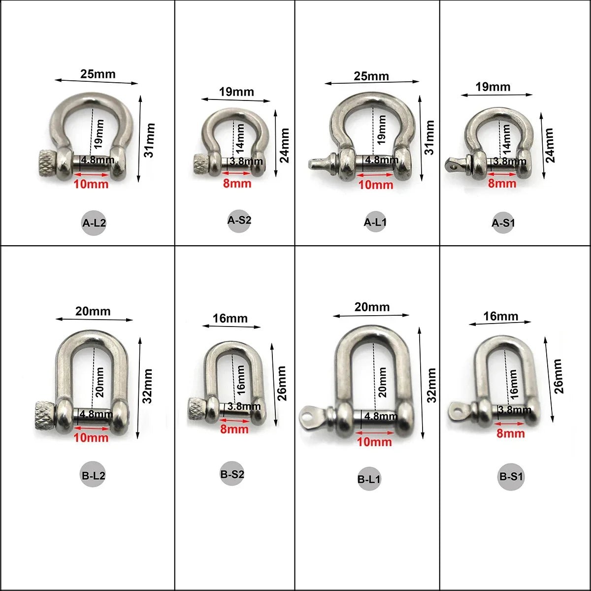 Stainless Steel Bow Shape Shackle Carabiner D Ring Fob Key Ring Keychain Hook for Camping Hiking Screw Joint Connector Buckle - Avero