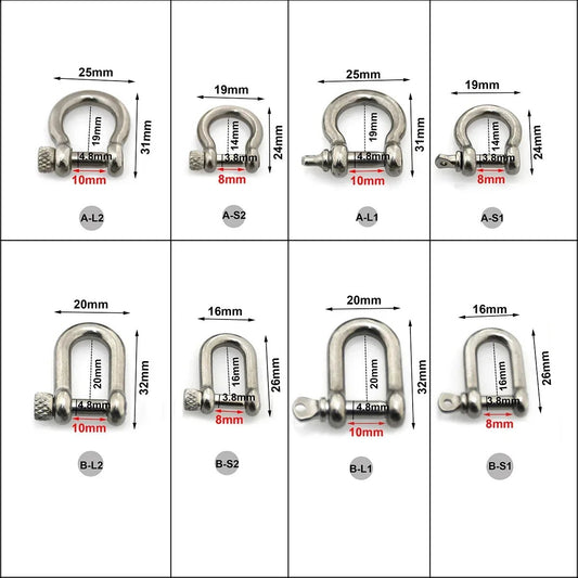 Stainless Steel Bow Shape Shackle Carabiner D Ring Fob Key Ring Keychain Hook for Camping Hiking Screw Joint Connector Buckle - Avero