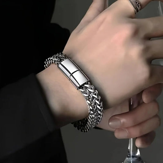 Stainless Steel Braided Double Row Front and Rear Fish Scale Alloy Magnetic Buckle Bracelet with Keel Jewelry New Model - Avero