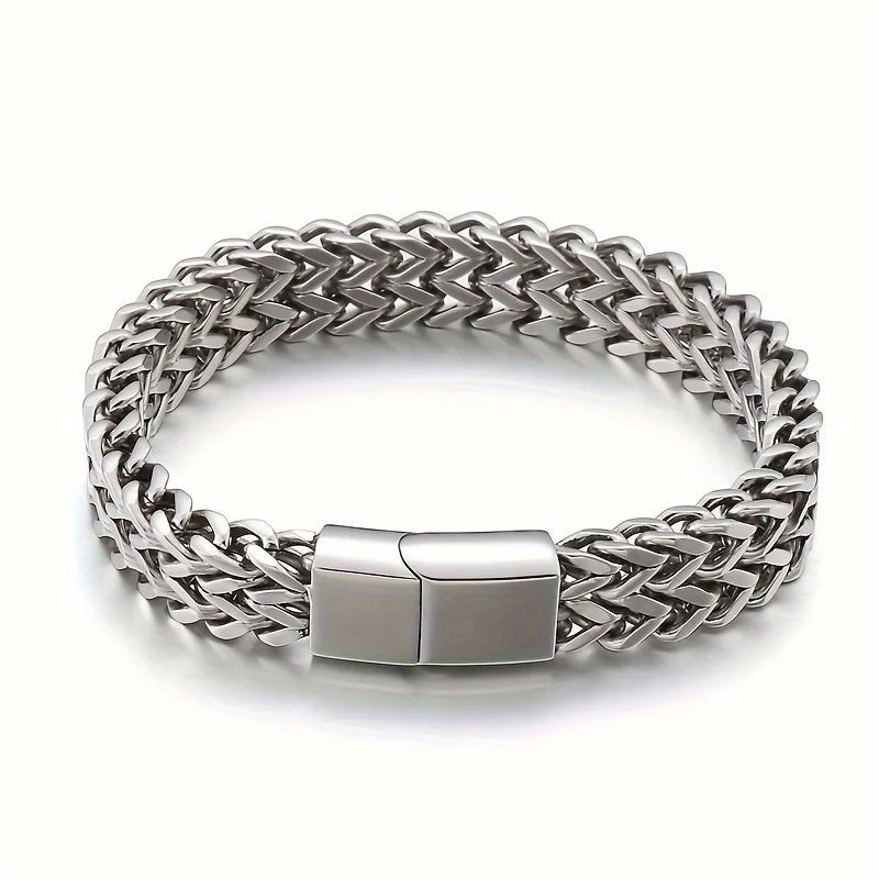 Stainless Steel Braided Double Row Front and Rear Fish Scale Alloy Magnetic Buckle Bracelet with Keel Jewelry New Model - Avero