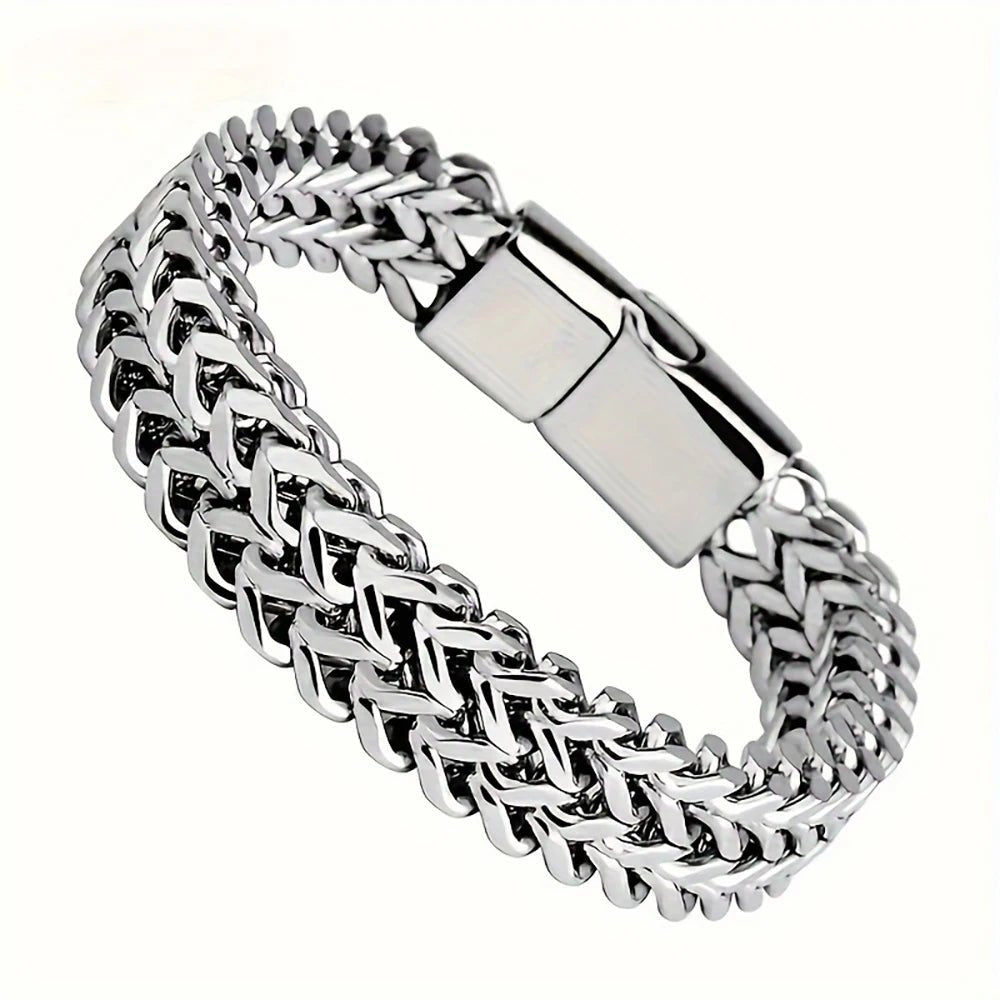Stainless Steel Braided Double Row Front and Rear Fish Scale Alloy Magnetic Buckle Bracelet with Keel Jewelry New Model - Avero