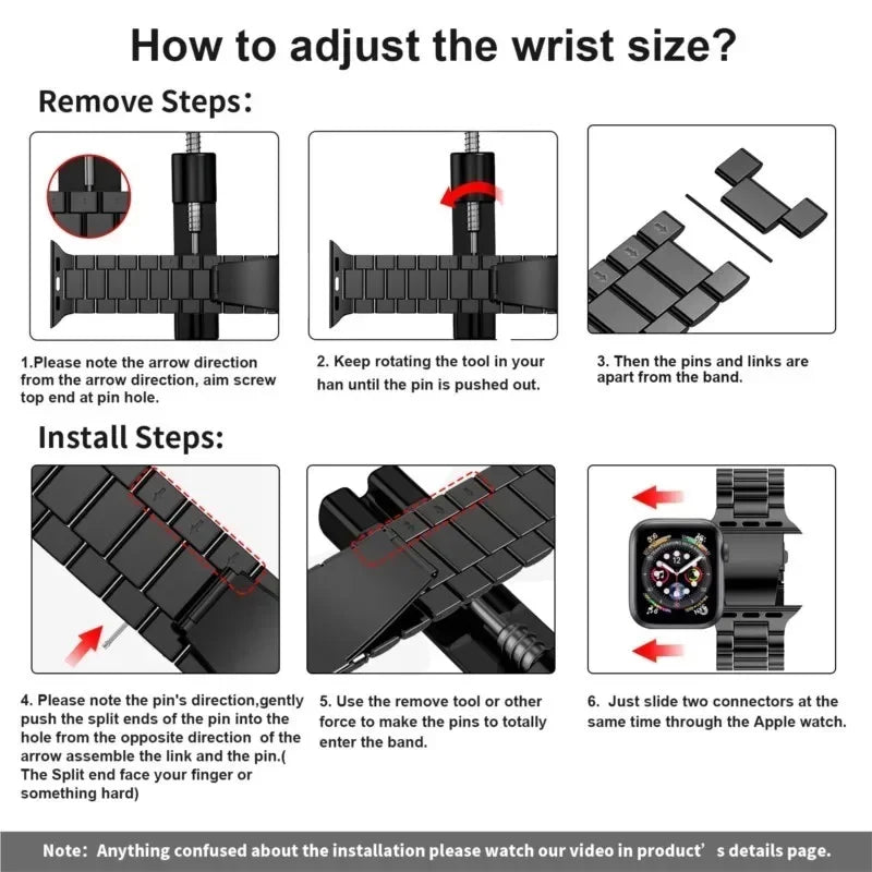 Stainless Steel Strap for Apple Watch band 44mm 45mm 38 - 42 - 40mm - 41mm Metal link Bracelet iWatch series 8 7 6 5 4 3 se Ultra 49mm - Avero