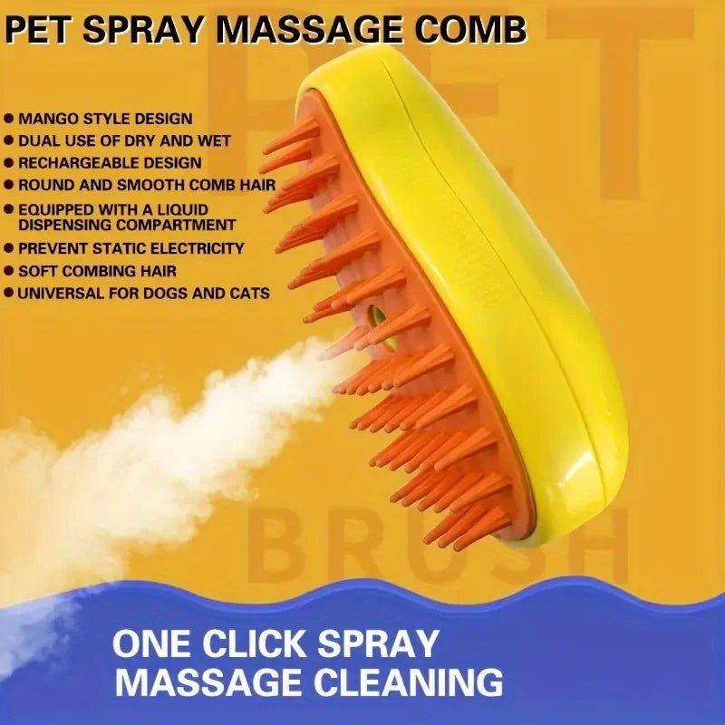 Steamy Dog Brush Electric Spray Cat Hair Brush 3 In1 Dog Steamer Brush for Massage Pet Grooming Removing Tangled and Loose Hair - Avero