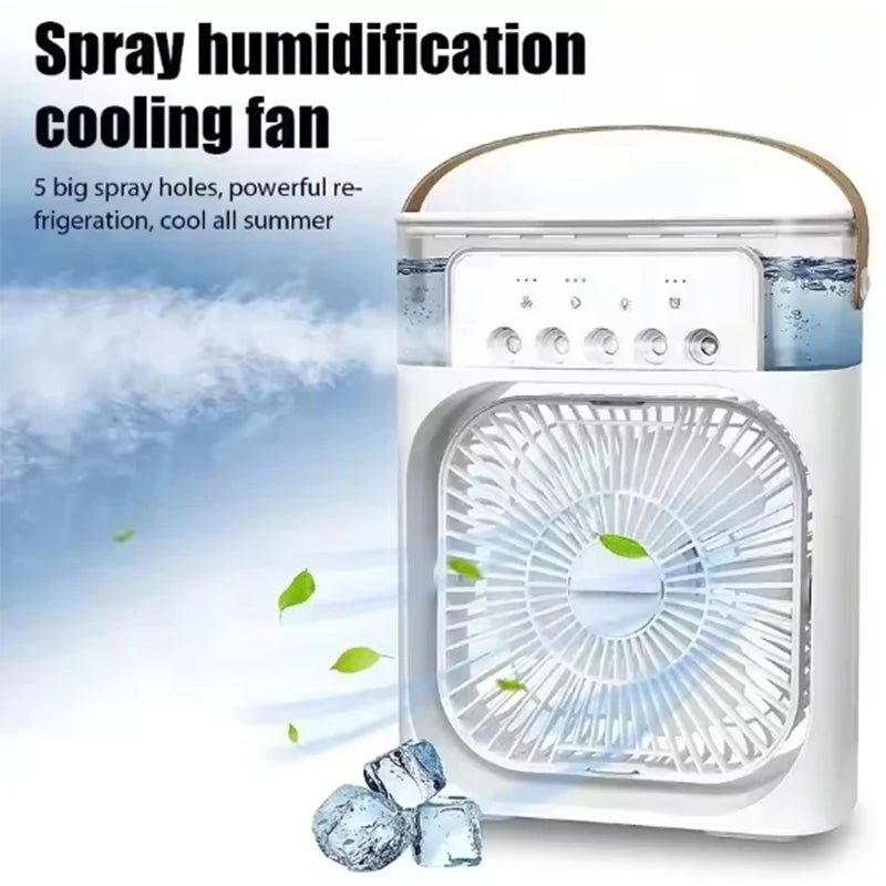 Summer Cooling Fan 3 In 1 Portable Desktop Humidifier USB Mini Air Conditioners Night Light Water Mist For Home, Office - Avero