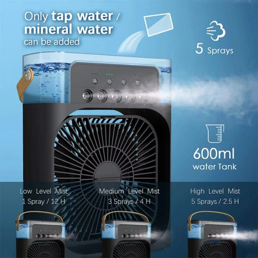 Summer Cooling Fan 3 In 1 Portable Desktop Humidifier USB Mini Air Conditioners Night Light Water Mist For Home, Office - Avero