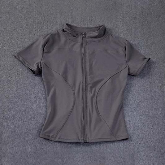Summer High Quality Waist Slimming Training Tops Women's Quick - drying Tight Stand Collar Full Zipper Short Sleeves Yoga shirts - Avero