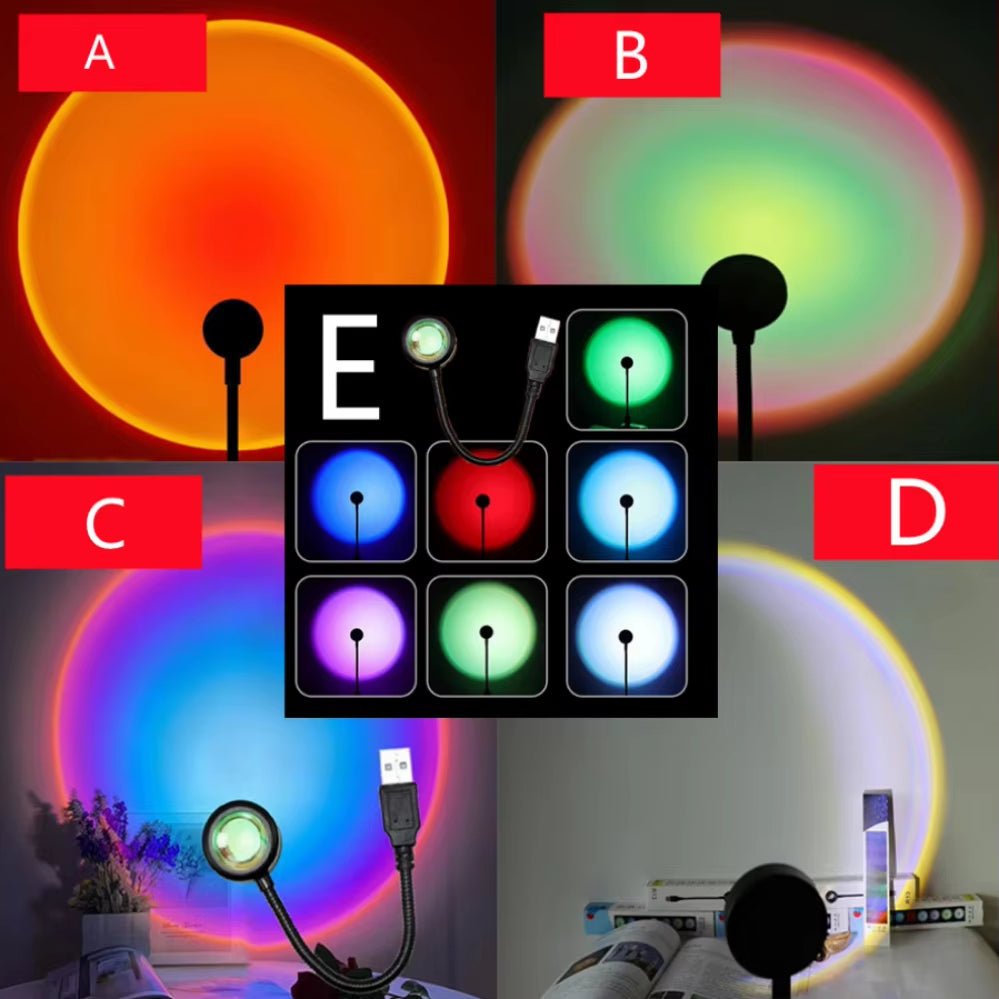 Sunset Lamp LED USB Rainbow Neon Night Light Projector Photography Wall Atmosphere Lighting for Bedroom Room Decor Gift - Avero