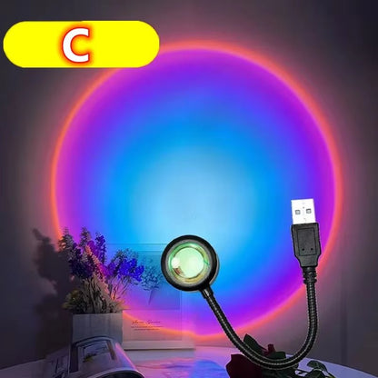 Sunset Lamp LED USB Rainbow Neon Night Light Projector Photography Wall Atmosphere Lighting for Bedroom Room Decor Gift - Avero