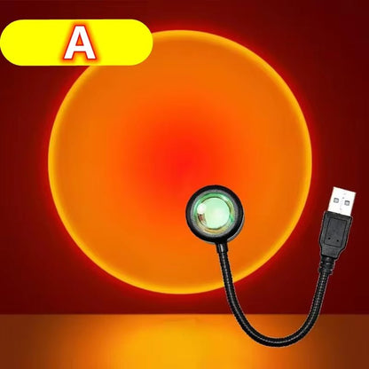 Sunset Lamp LED USB Rainbow Neon Night Light Projector Photography Wall Atmosphere Lighting for Bedroom Room Decor Gift - Avero