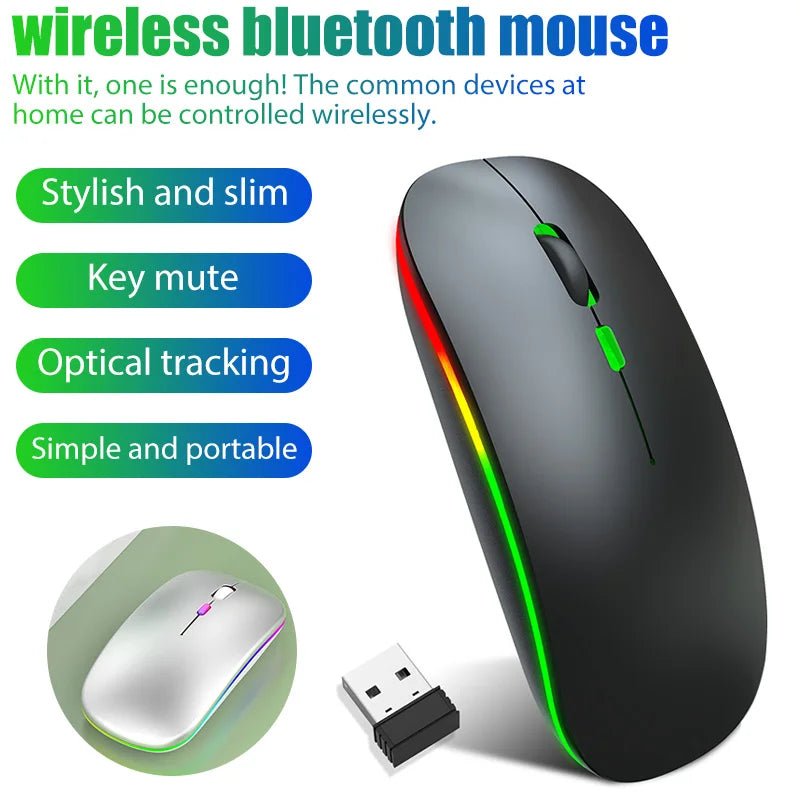 Tablet Phone Computer Bluetooth Wireless Mouse Charging Luminous 2.4G USB Wireless Mouse Portable Mouse - Avero