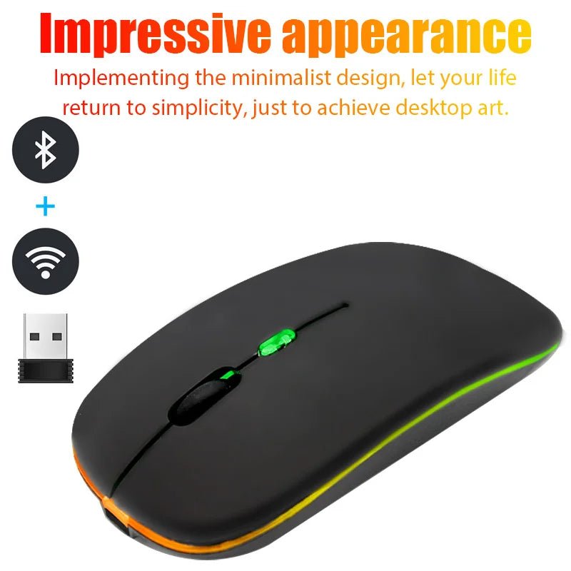 Tablet Phone Computer Bluetooth Wireless Mouse Charging Luminous 2.4G USB Wireless Mouse Portable Mouse - Avero