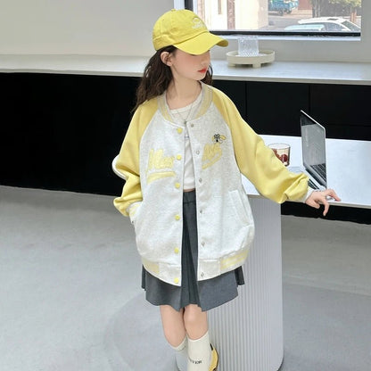 Teenage Girls Casual Baseball - Uniform Coat Loose Style Kids Spring Autumn Sporty Jacket Children New Arrival Sports Costume - Avero