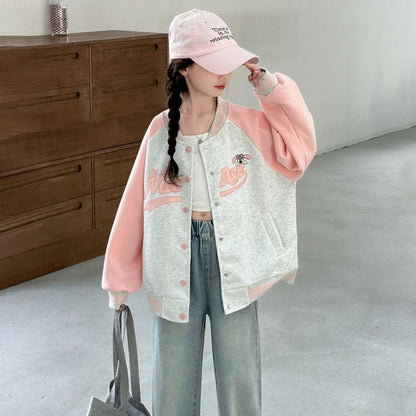 Teenage Girls Casual Baseball - Uniform Coat Loose Style Kids Spring Autumn Sporty Jacket Children New Arrival Sports Costume - Avero