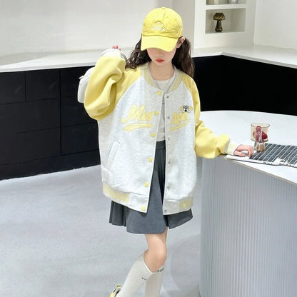 Teenage Girls Casual Baseball - Uniform Coat Loose Style Kids Spring Autumn Sporty Jacket Children New Arrival Sports Costume - Avero