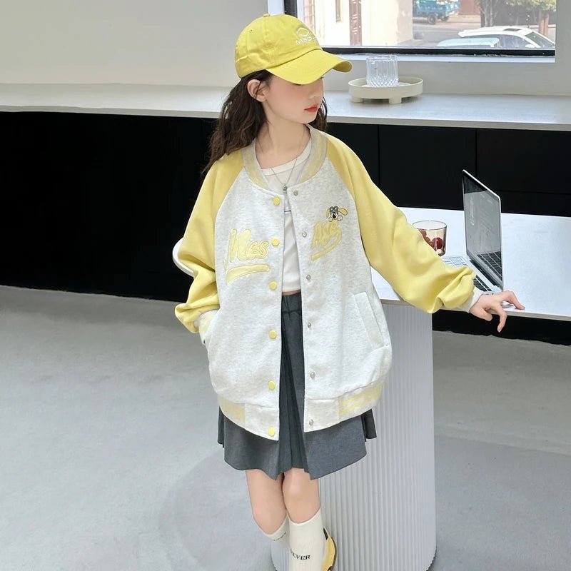 Teenage Girls Casual Baseball - Uniform Coat Loose Style Kids Spring Autumn Sporty Jacket Children New Arrival Sports Costume - Avero