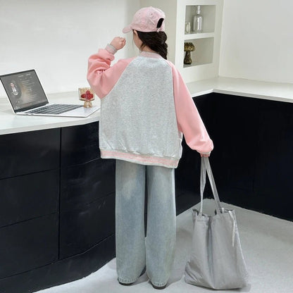 Teenage Girls Casual Baseball - Uniform Coat Loose Style Kids Spring Autumn Sporty Jacket Children New Arrival Sports Costume - Avero