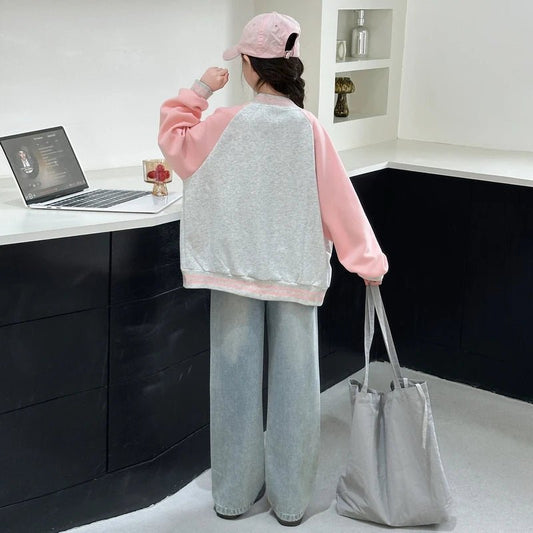 Teenage Girls Casual Baseball - Uniform Coat Loose Style Kids Spring Autumn Sporty Jacket Children New Arrival Sports Costume - Avero