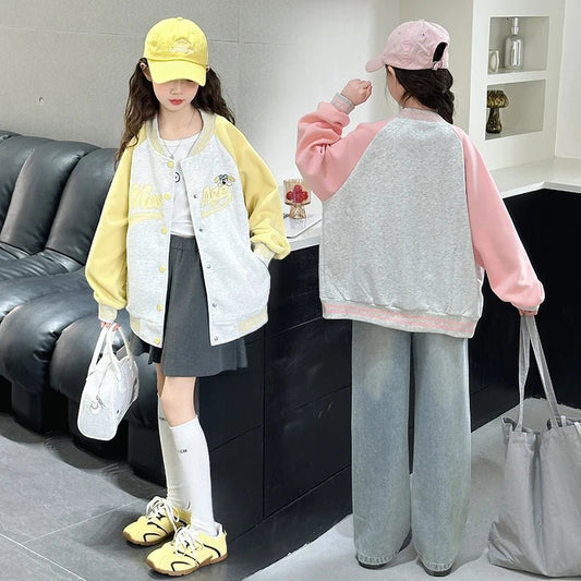 Teenage Girls Casual Baseball - Uniform Coat Loose Style Kids Spring Autumn Sporty Jacket Children New Arrival Sports Costume - Avero