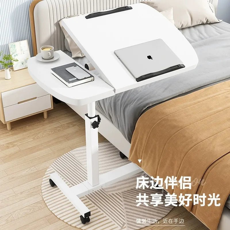 Tilting Overbed Table with Wheels, Height Adjustable Bedside Desk, 2 Tilting Desktops, Mobile Laptop Table Stand Desk - Avero