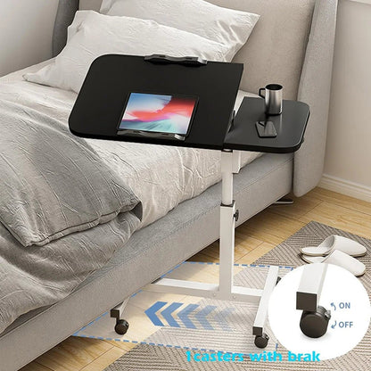 Tilting Overbed Table with Wheels, Height Adjustable Bedside Desk, 2 Tilting Desktops, Mobile Laptop Table Stand Desk - Avero
