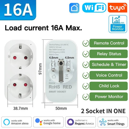 TNCE TUYA Smart Plug WiFi or Zigbee3.0 Socket EU 16A/20A Power Monitor Timing Function Voice Control Work With Alexa Google Home - Avero