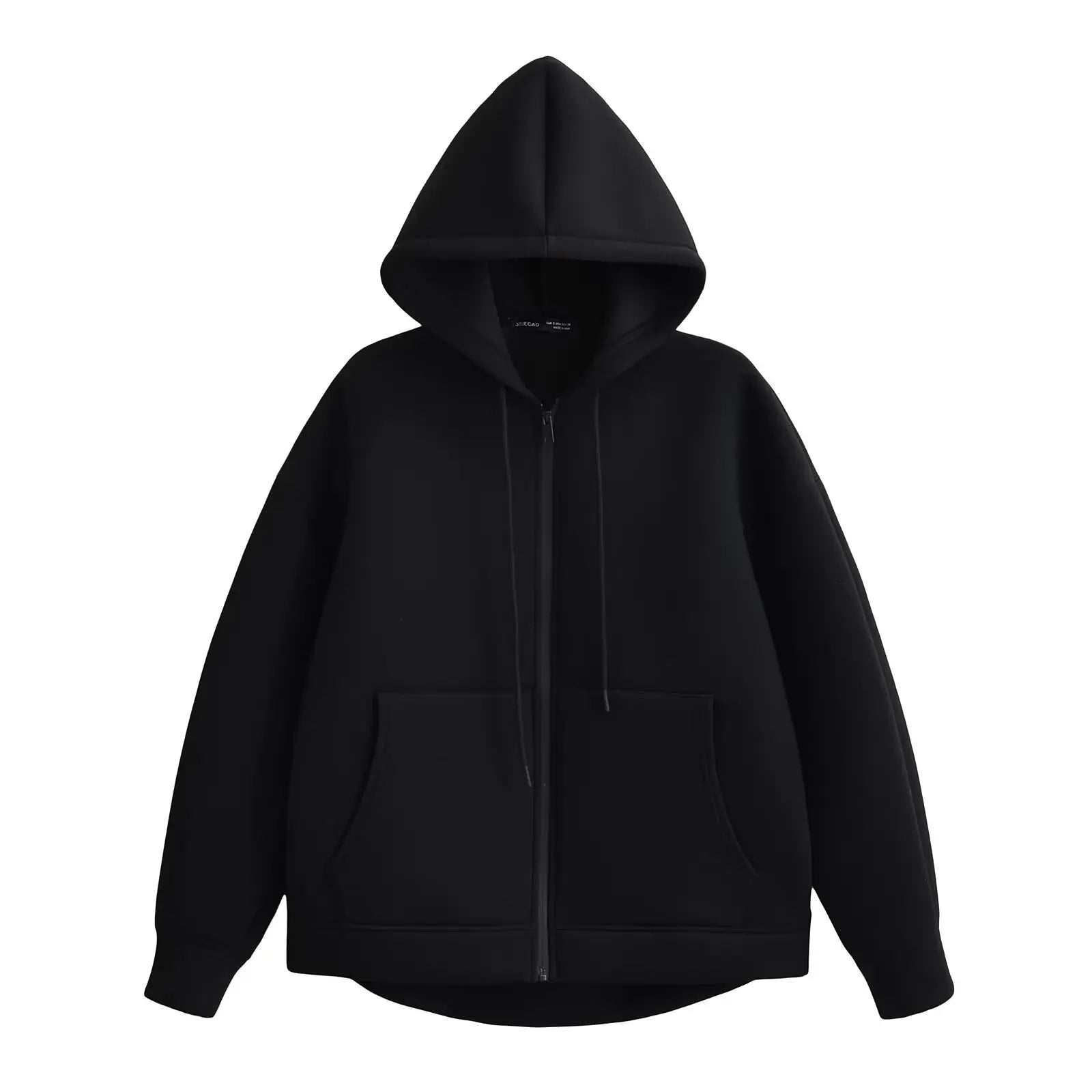 TRAFZA Autumn Women Gray Jacket With Hood Long Sleeve Big Pocket Zipper Jacket Coat Woman Loose Casual Outerwear Coat Tops - Avero