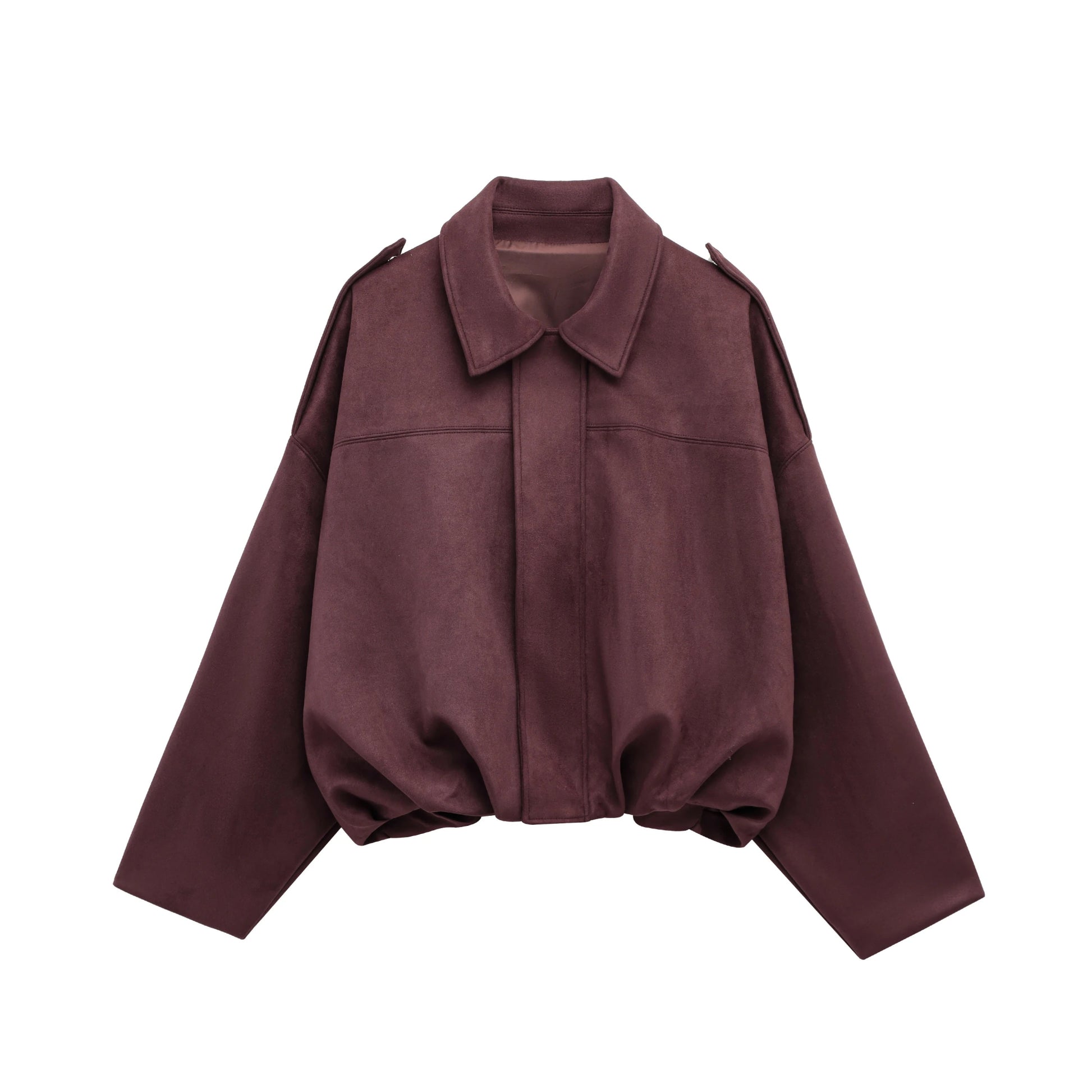 TRAFZA Women Brown Green Suede Jacket Loose Casual Bomber Coat Lapel Zipper Long Sleeve Jackets Vintage Lady Motorcycle Outwears - Avero