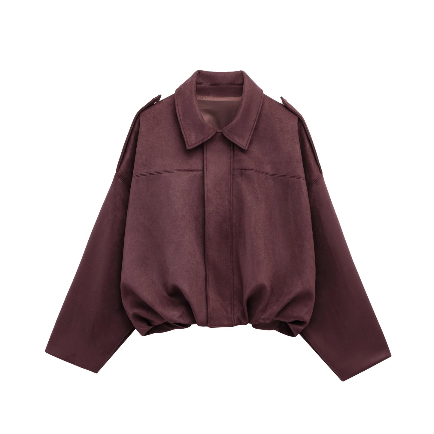 TRAFZA Women Brown Green Suede Jacket Loose Casual Bomber Coat Lapel Zipper Long Sleeve Jackets Vintage Lady Motorcycle Outwears - Avero