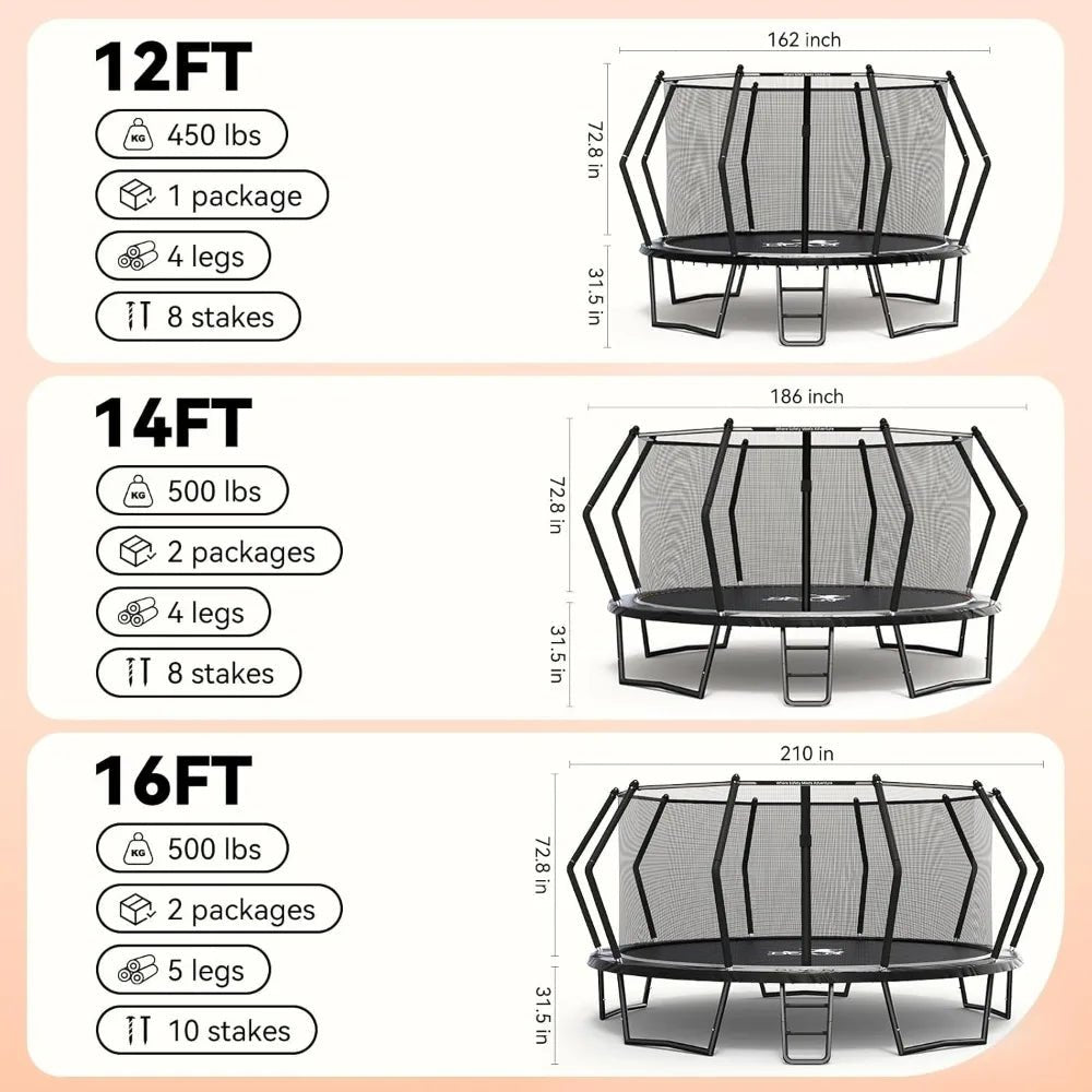 Trampoline 8FT 10FT 12FT 14FT 15FT 16FT Recreational Trampoline with Enclosure for Kids Adults, ASTM Approved, Outdoor - Avero
