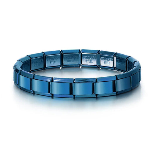 Trendy Square Italy Stainless Steel Bracelets For Women Men HipHop Metal Italian 18 Modules Bracelet Stretchable Jewelry - Avero