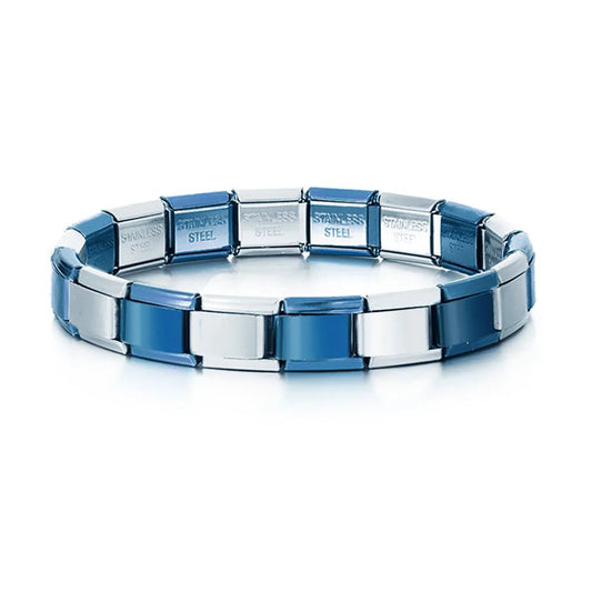 Trendy Square Italy Stainless Steel Bracelets For Women Men HipHop Metal Italian 18 Modules Bracelet Stretchable Jewelry - Avero