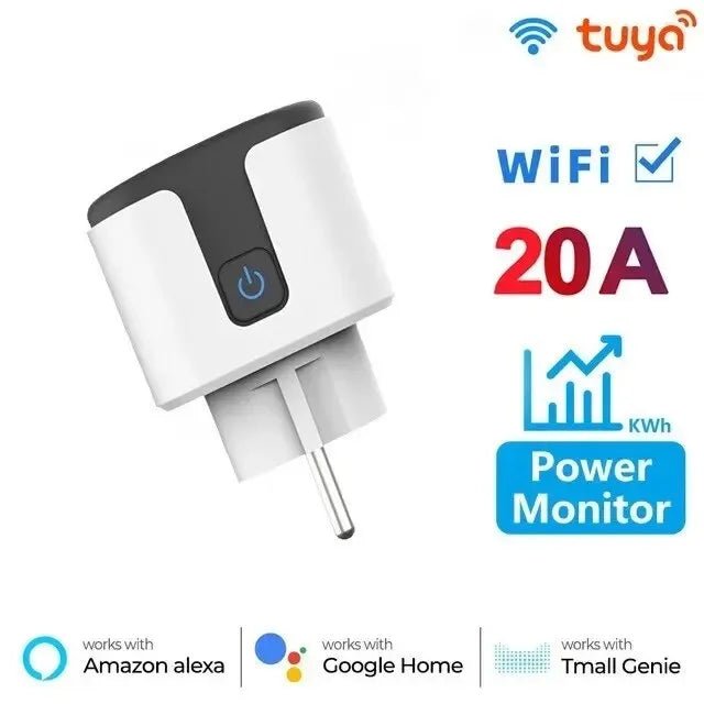 Tuya Smart Socket Outlet EU Plug 16A/20A With Power Monitor Timing Voice Control Wifi Smart Plug Works With Alexa Google Home - Avero
