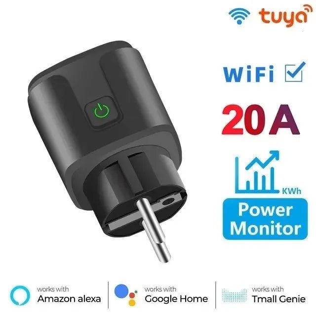 Tuya Smart Socket Outlet EU Plug 16A/20A With Power Monitor Timing Voice Control Wifi Smart Plug Works With Alexa Google Home - Avero