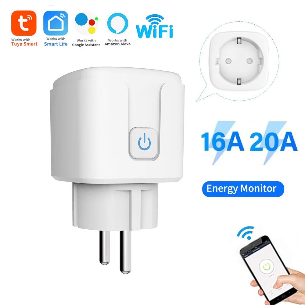 Tuya Smart Socket Outlet EU Plug 16A/20A With Power Monitor Timing Voice Control Wifi Smart Plug Works With Alexa Google Home - Avero