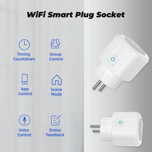 Tuya Smart Wifi Plug 20A Remote Control Smart Socket Outlet EU Power Monitor Timer Function Works with Alexa Google Home - Avero