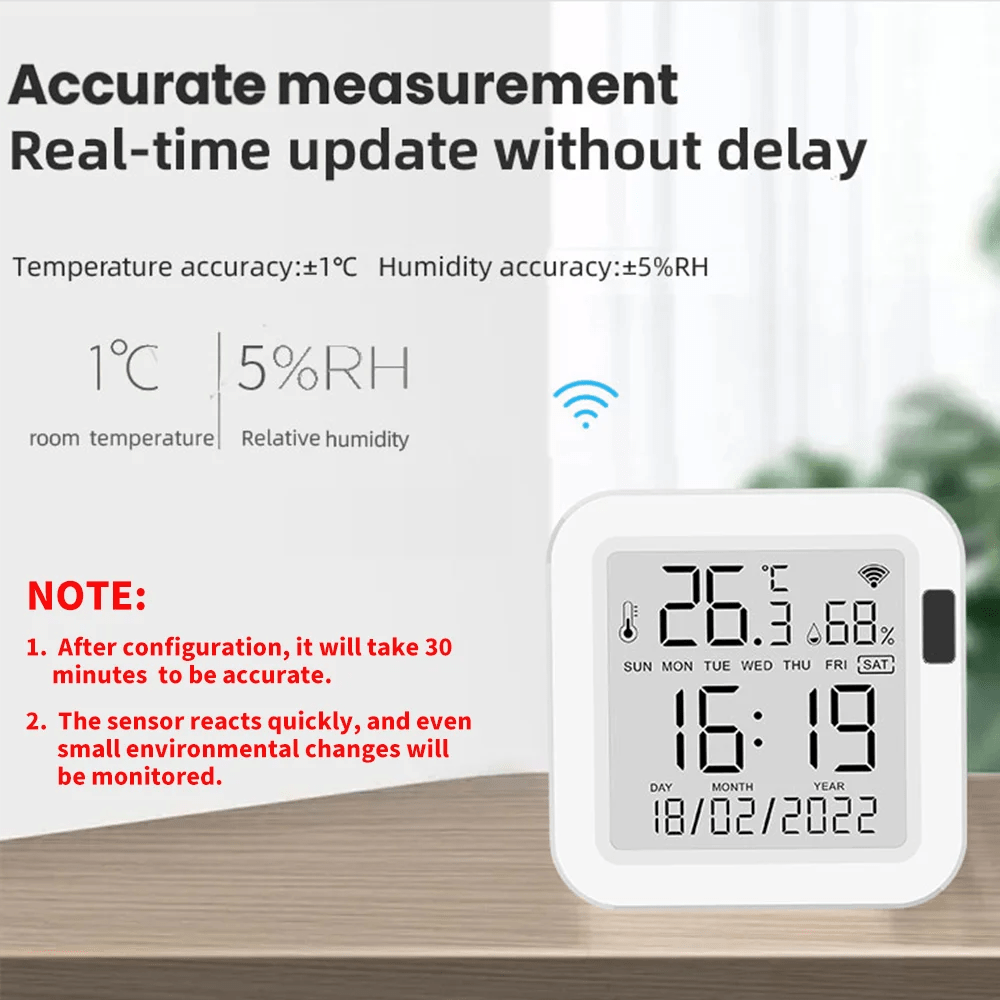 Tuya Temperature and Humidity Smart Sensor With Backlight for Smart Home var WiFi SmartLife Work with Alexa Google Assistant - Avero
